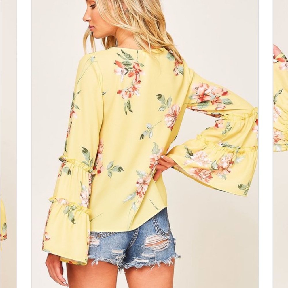 Peach Love California Yellow Floral Tie-Front Top - Picture 4 of 9